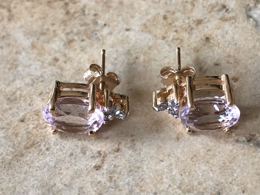 14K Gold + Morganite And Diamonds Earrings 3g [Photo 5]