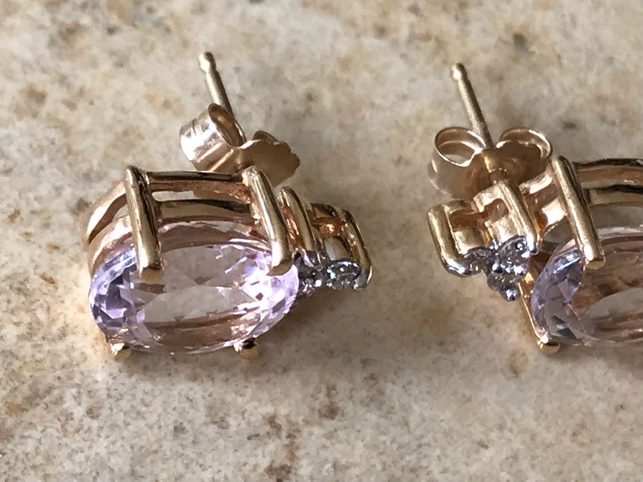 14K Gold + Morganite And Diamonds Earrings 3g [Photo 11]