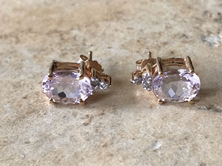 14K Gold + Morganite And Diamonds Earrings 3g [Photo 4]