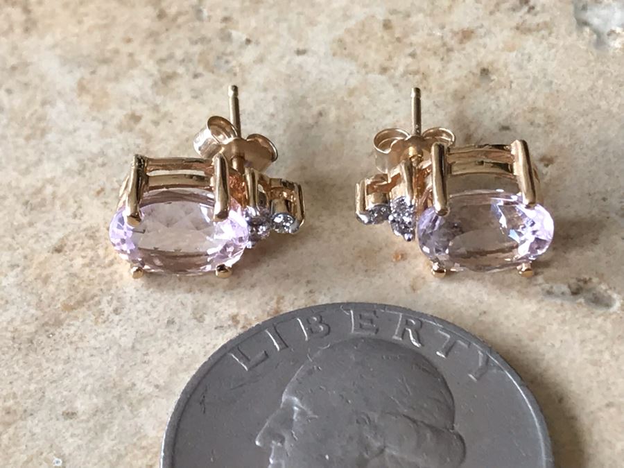 14K Gold + Morganite And Diamonds Earrings 3g [Photo 17]