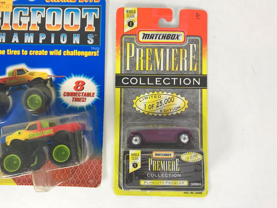 Old Matchbox Collector Button, Matchbox Premiere Limited Edition Collection Plymouth Prowler And Mattel Hot Wheels Snake Bite Bigfoot Champions Cars [Photo 4]