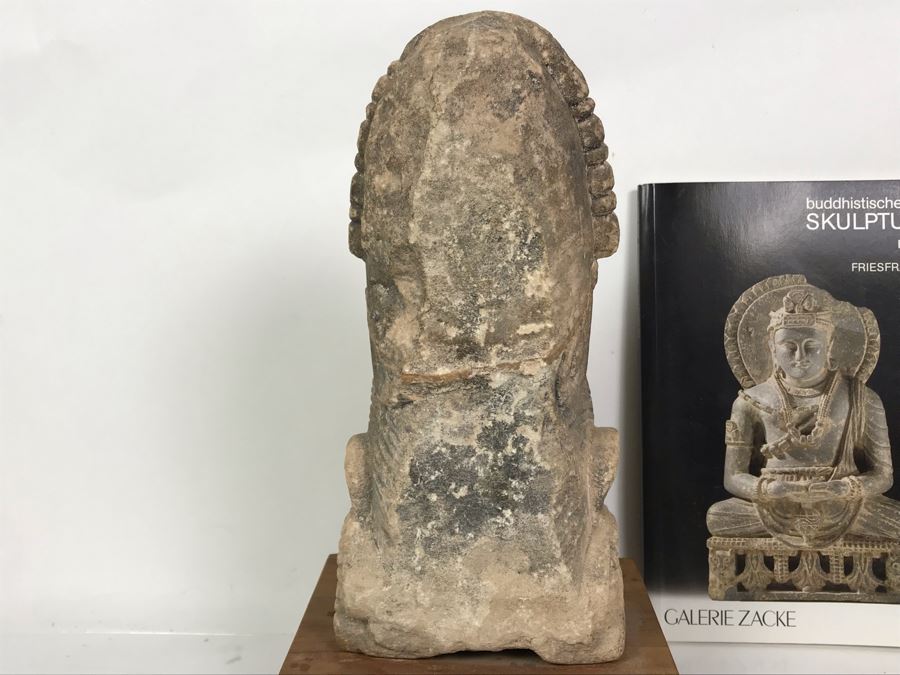 Antique Carved Stone Buddha Sculpture Head Bust With Buddha Sculpture Book 5.5W X 4.5D X 11.5H [Photo 10]