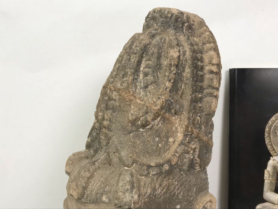 Antique Carved Stone Buddha Sculpture Head Bust With Buddha Sculpture Book 5.5W X 4.5D X 11.5H [Photo 6]
