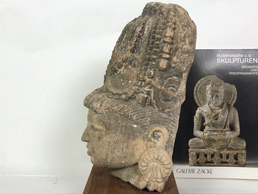 Antique Carved Stone Buddha Sculpture Head Bust With Buddha Sculpture Book 5.5W X 4.5D X 11.5H [Photo 7]