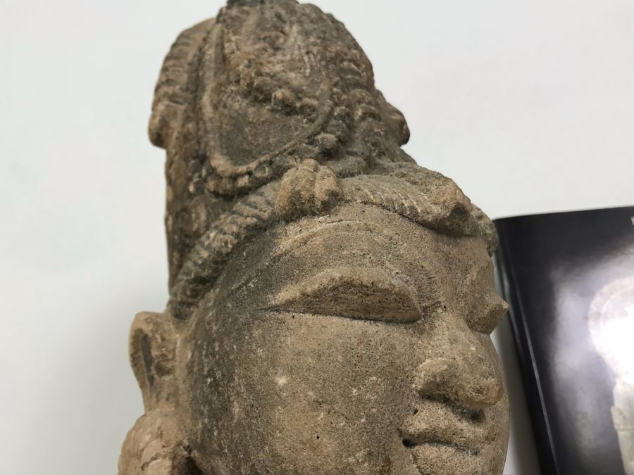 Antique Carved Stone Buddha Sculpture Head Bust With Buddha Sculpture Book 5.5W X 4.5D X 11.5H [Photo 18]