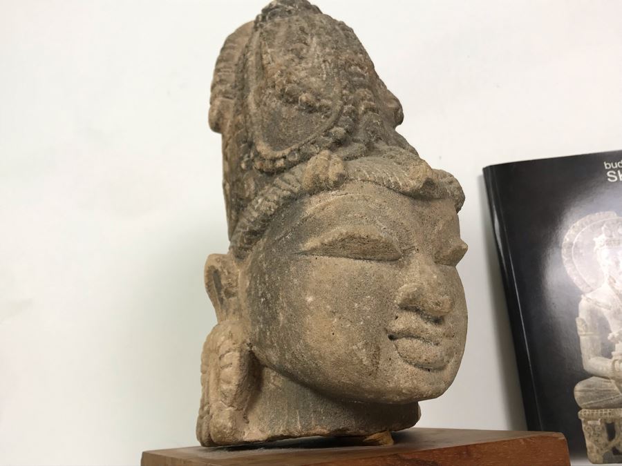 Antique Carved Stone Buddha Sculpture Head Bust With Buddha Sculpture Book 5.5W X 4.5D X 11.5H [Photo 19]