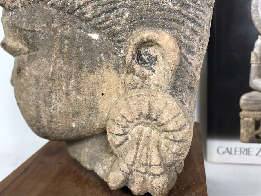 Antique Carved Stone Buddha Sculpture Head Bust With Buddha Sculpture Book 5.5W X 4.5D X 11.5H [Photo 9]