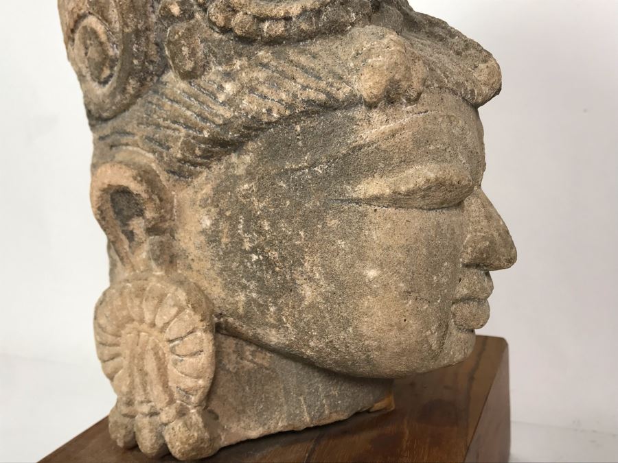 Antique Carved Stone Buddha Sculpture Head Bust With Buddha Sculpture Book 5.5W X 4.5D X 11.5H [Photo 15]