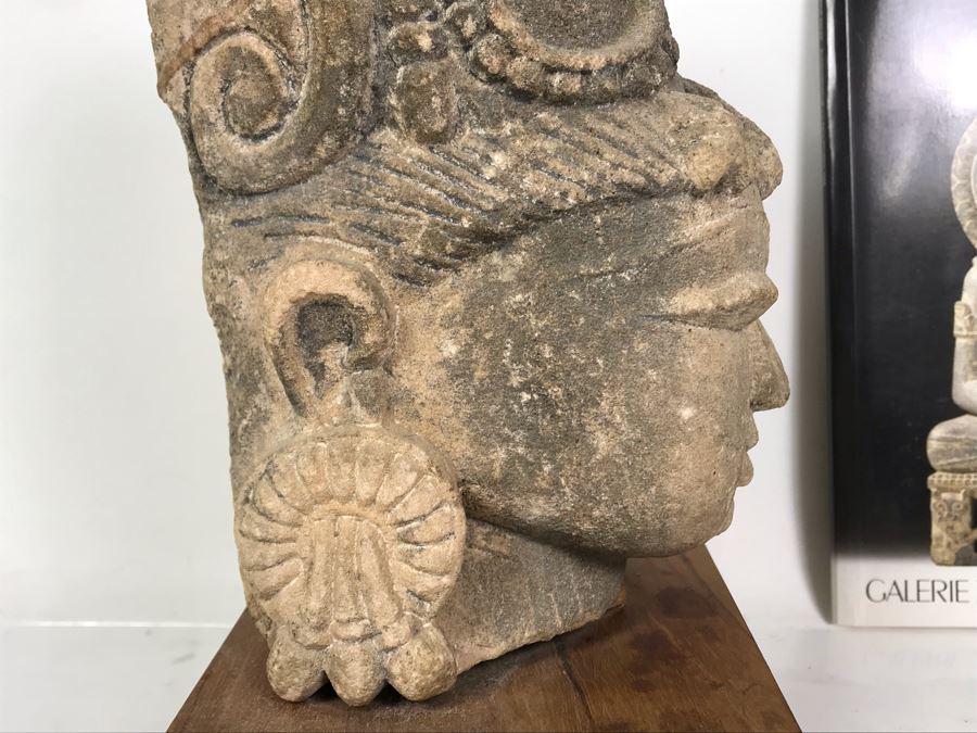 Antique Carved Stone Buddha Sculpture Head Bust With Buddha Sculpture Book 5.5W X 4.5D X 11.5H [Photo 14]