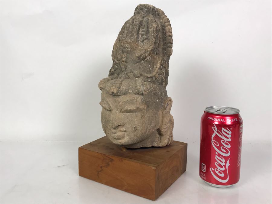 Antique Carved Stone Buddha Sculpture Head Bust With Buddha Sculpture Book 5.5W X 4.5D X 11.5H [Photo 24]