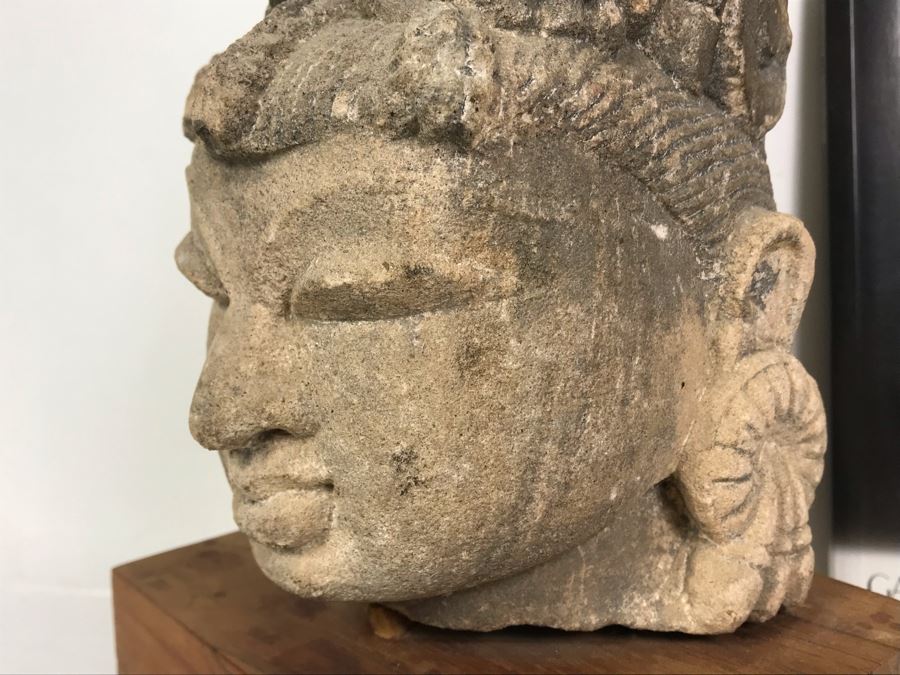 Antique Carved Stone Buddha Sculpture Head Bust With Buddha Sculpture Book 5.5W X 4.5D X 11.5H [Photo 4]