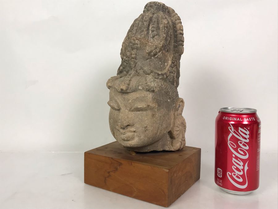 Antique Carved Stone Buddha Sculpture Head Bust With Buddha Sculpture Book 5.5W X 4.5D X 11.5H [Photo 25]