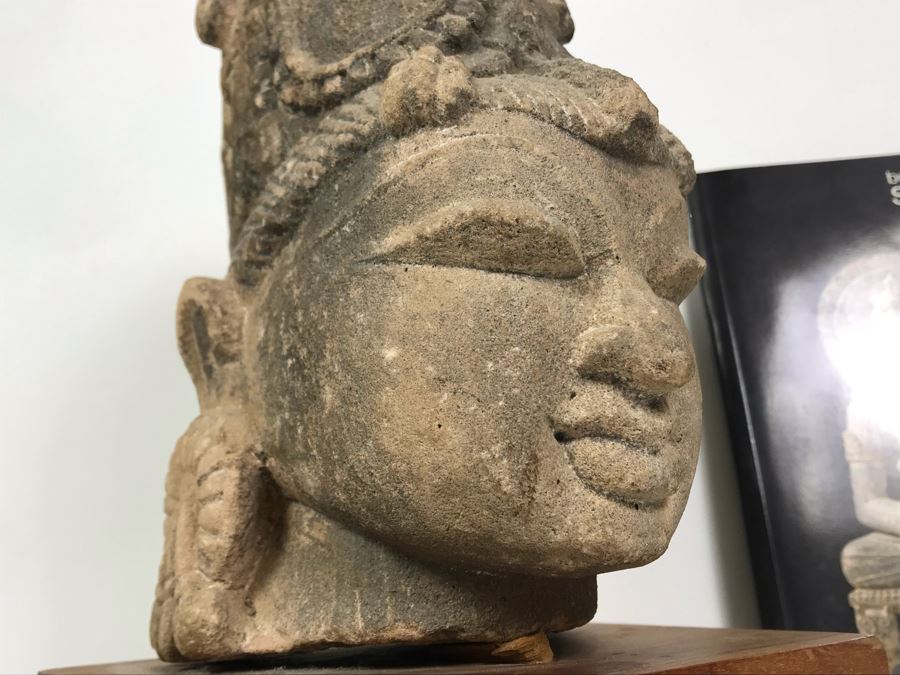 Antique Carved Stone Buddha Sculpture Head Bust With Buddha Sculpture Book 5.5W X 4.5D X 11.5H [Photo 17]