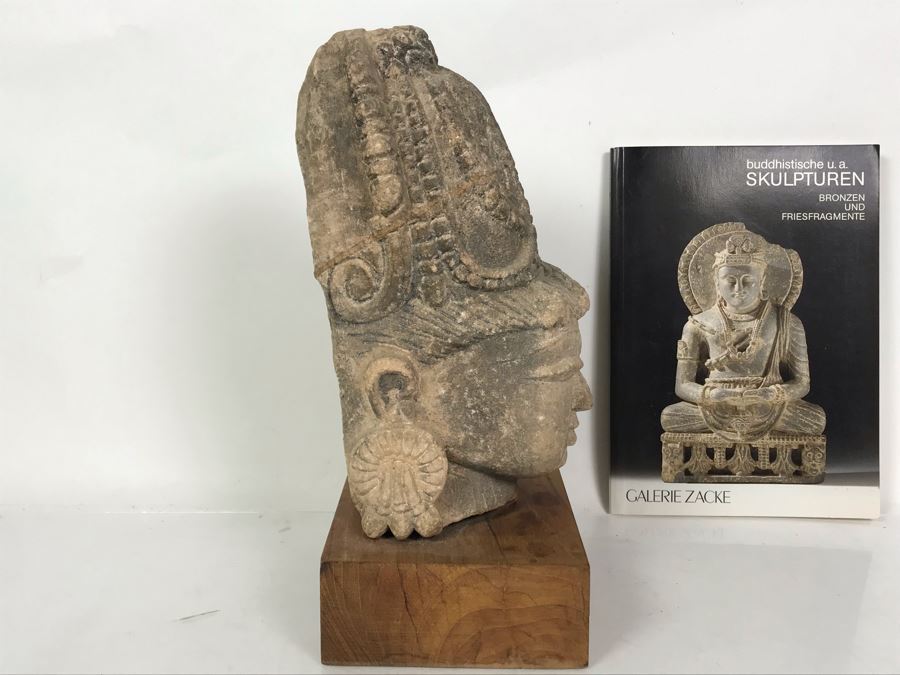 Antique Carved Stone Buddha Sculpture Head Bust With Buddha Sculpture Book 5.5W X 4.5D X 11.5H [Photo 13]