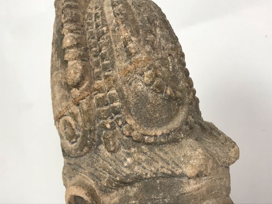 Antique Carved Stone Buddha Sculpture Head Bust With Buddha Sculpture Book 5.5W X 4.5D X 11.5H [Photo 16]