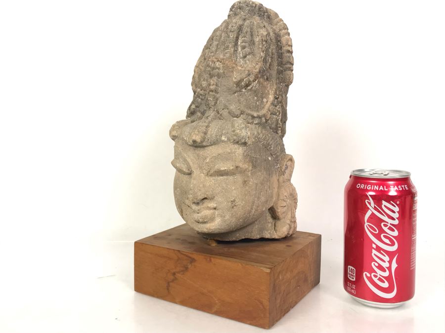 Antique Carved Stone Buddha Sculpture Head Bust With Buddha Sculpture Book 5.5W X 4.5D X 11.5H [Photo 26]