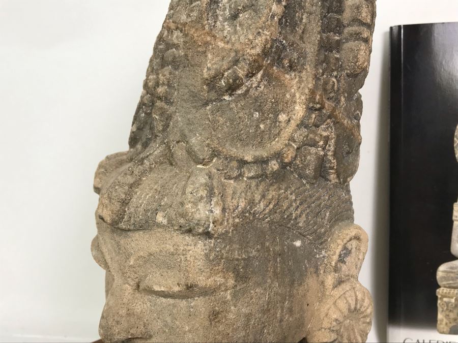 Antique Carved Stone Buddha Sculpture Head Bust With Buddha Sculpture Book 5.5W X 4.5D X 11.5H [Photo 5]