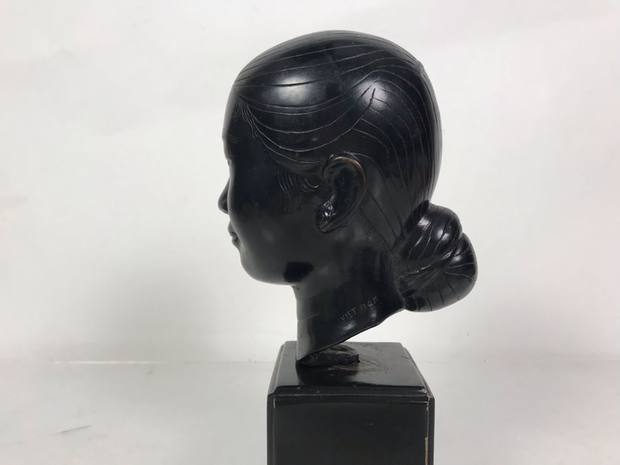 Bronze Alloy Bust Of Vietnamese Woman On Wooden Stand 4W X 5.5D X 10.5H [Photo 9]