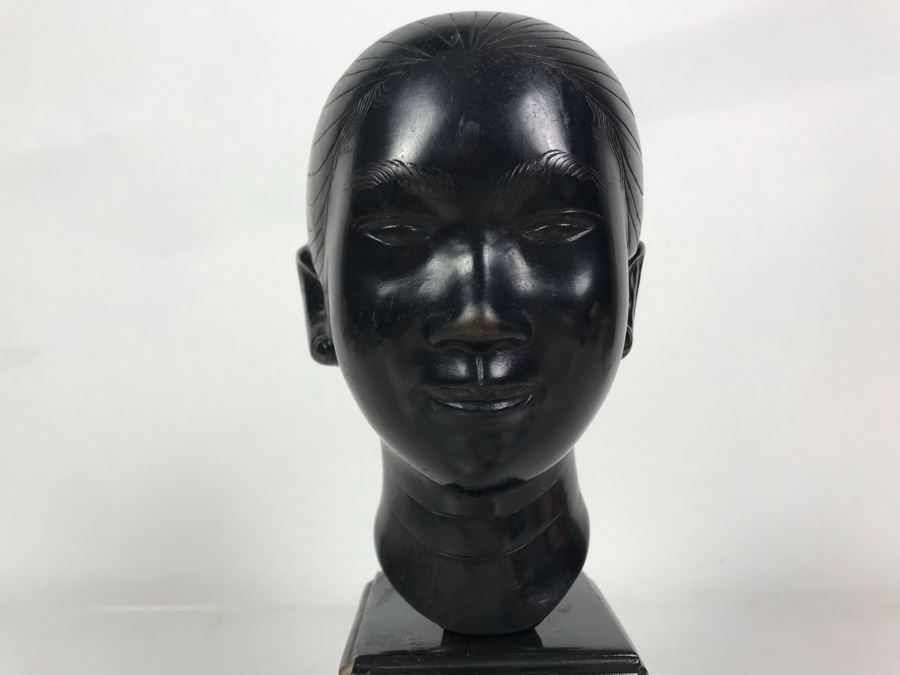 Bronze Alloy Bust Of Vietnamese Woman On Wooden Stand 4W X 5.5D X 10.5H [Photo 5]