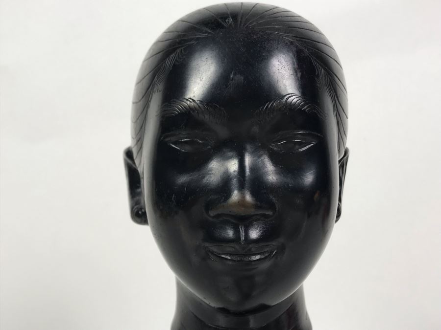 Bronze Alloy Bust Of Vietnamese Woman On Wooden Stand 4W X 5.5D X 10.5H [Photo 6]