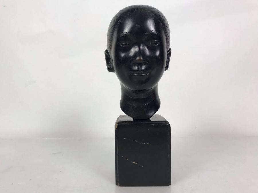 Bronze Alloy Bust Of Vietnamese Woman On Wooden Stand 4W X 5.5D X 10.5H [Photo 2]