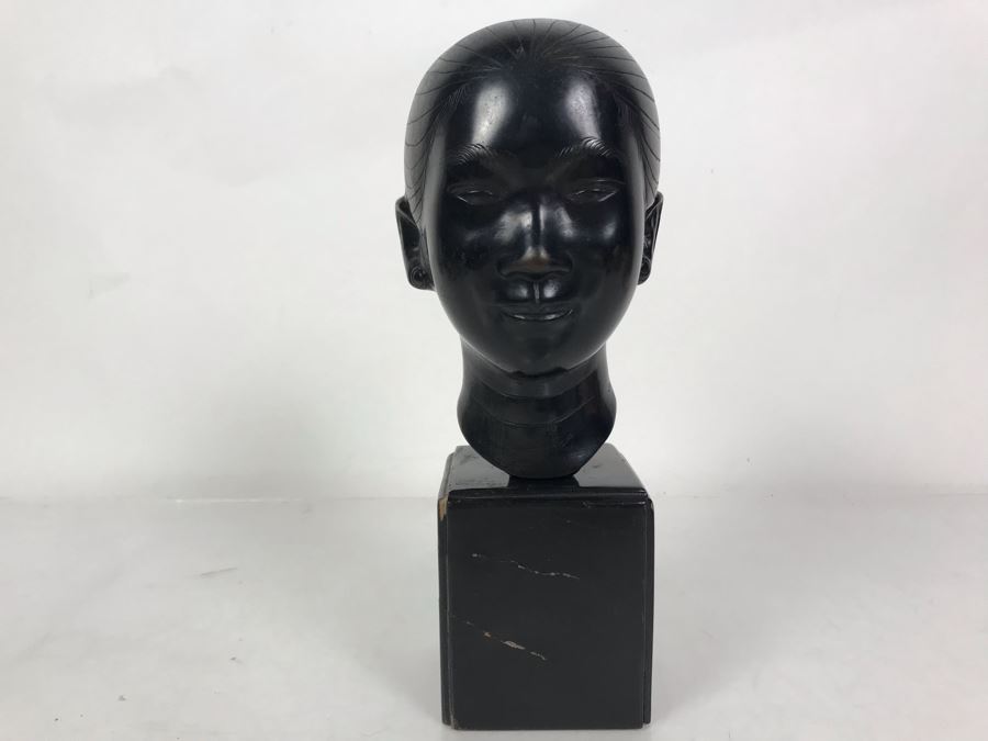 Bronze Alloy Bust Of Vietnamese Woman On Wooden Stand 4W X 5.5D X 10.5H [Photo 3]