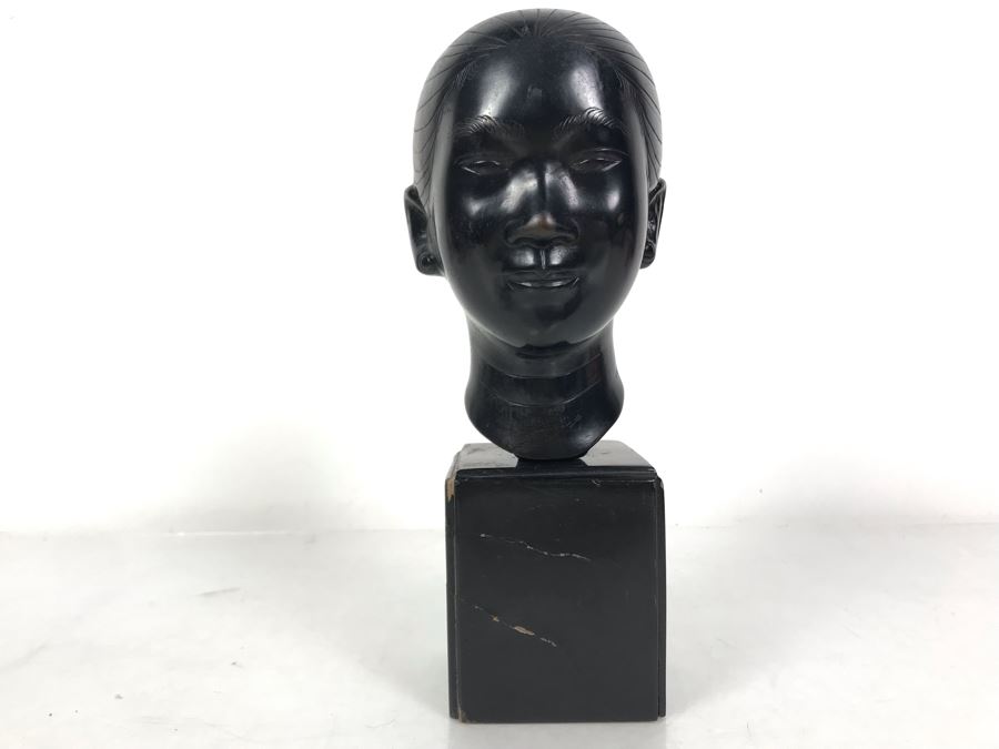 Bronze Alloy Bust Of Vietnamese Woman On Wooden Stand 4W X 5.5D X 10.5H [Photo 4]