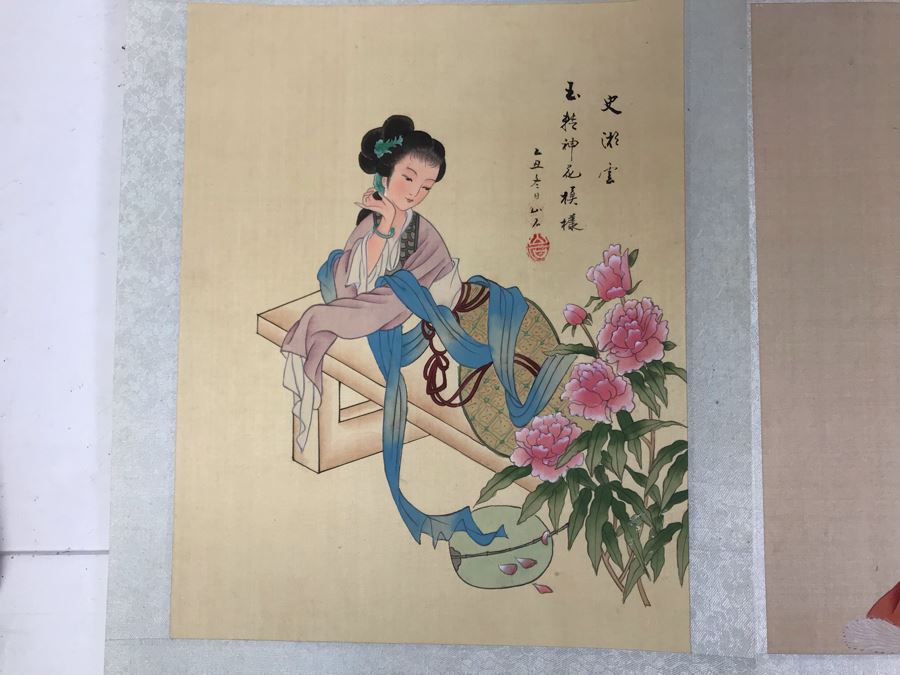 Vintage Set Of (8) Original Signed Chinese Silk Paintings Of Woman 8 X 10 [Photo 35]