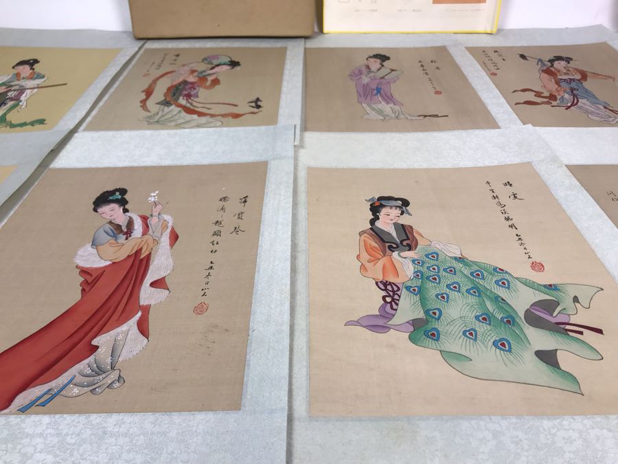 Vintage Set Of (8) Original Signed Chinese Silk Paintings Of Woman 8 X 10 [Photo 58]