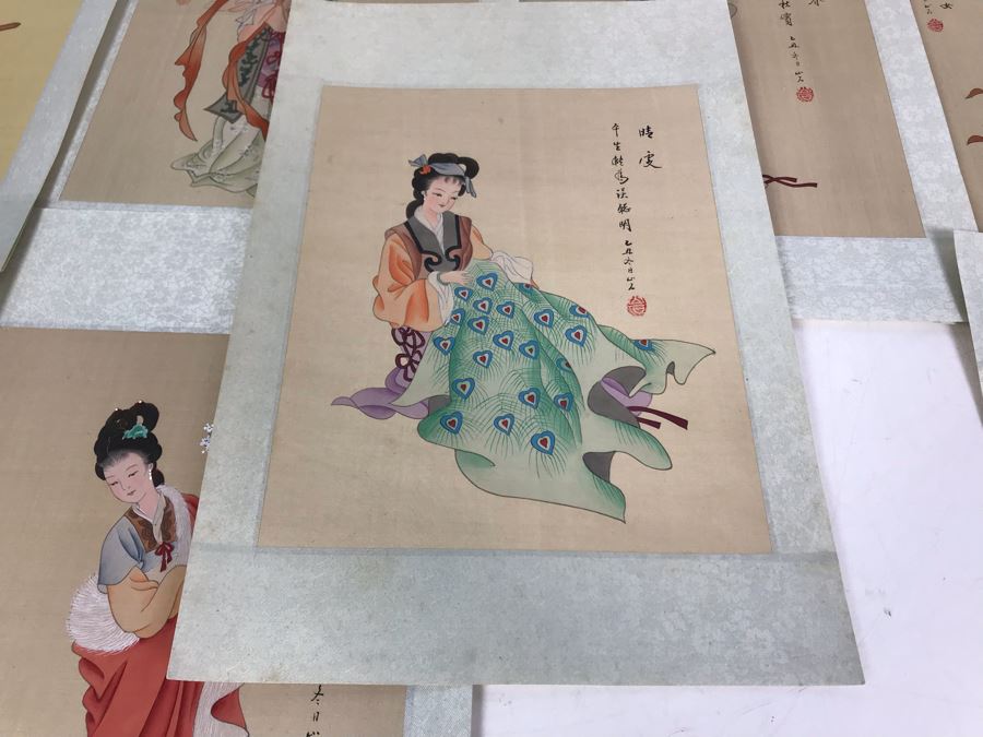 Vintage Set Of (8) Original Signed Chinese Silk Paintings Of Woman 8 X 10 [Photo 59]