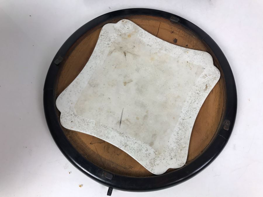 Antique Chinese Famille Rose Finely Painted Porcelain Tile Displayed In Chinese Carved Wooden Display Stand (See Photos For Repair On Side Of Wooden Stand) 13W X 21H X 7D [Photo 30]