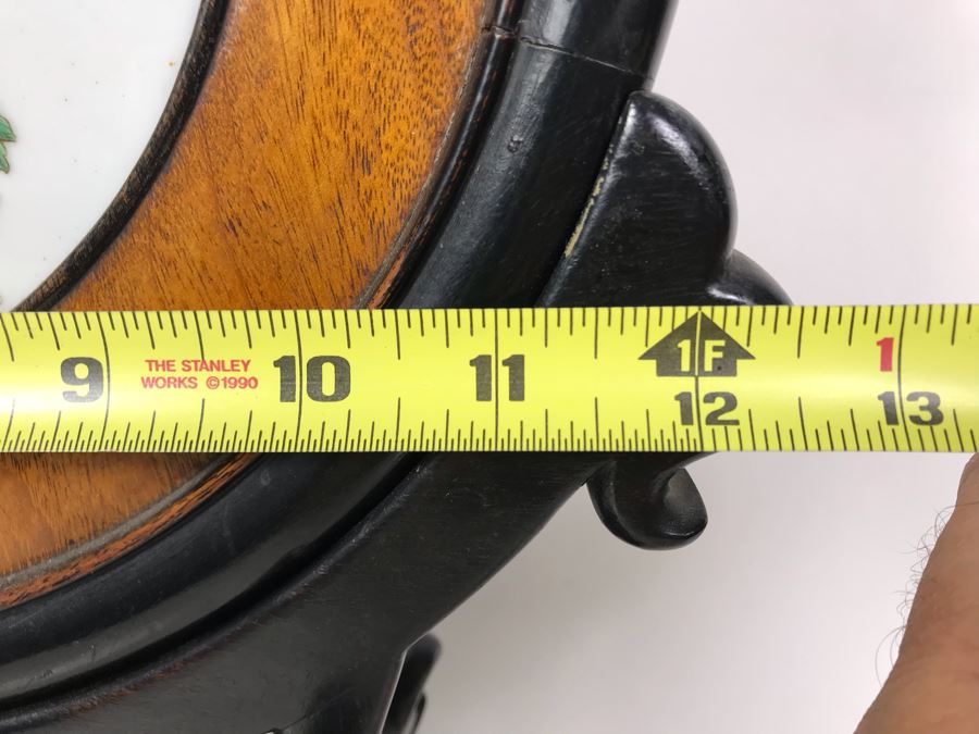 Antique Chinese Famille Rose Finely Painted Porcelain Tile Displayed In Chinese Carved Wooden Display Stand (See Photos For Repair On Side Of Wooden Stand) 13W X 21H X 7D [Photo 32]