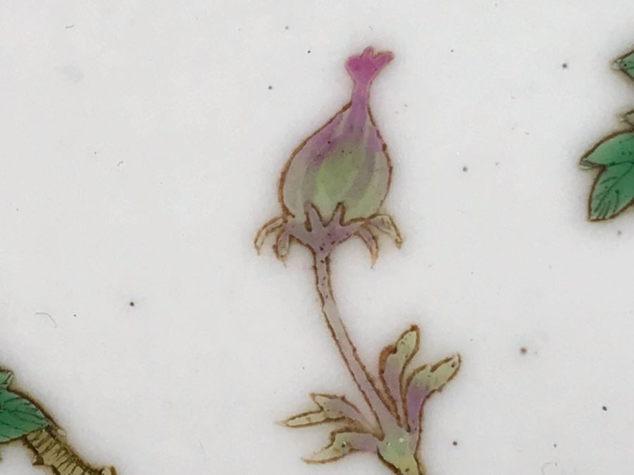 Antique Chinese Famille Rose Finely Painted Porcelain Tile Displayed In Chinese Carved Wooden Display Stand (See Photos For Repair On Side Of Wooden Stand) 13W X 21H X 7D [Photo 12]