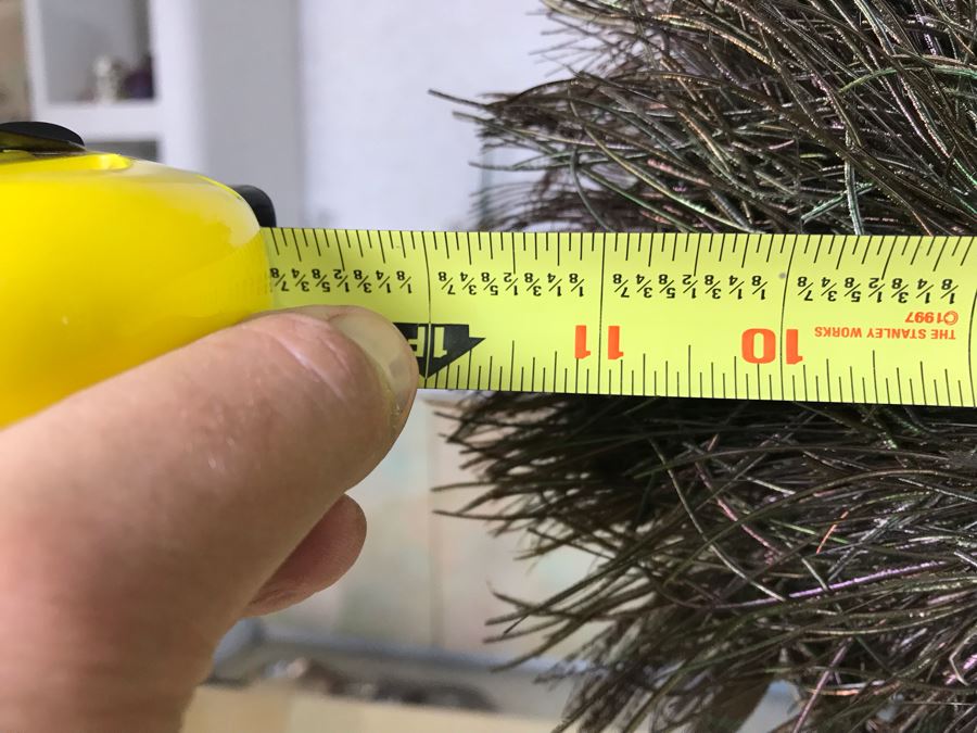 Turned Wooden Vase With Peakcock Feather Arrangement 12W X 21H [Photo 10]