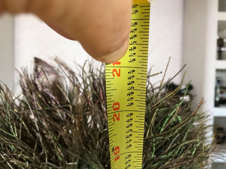 Turned Wooden Vase With Peakcock Feather Arrangement 12W X 21H [Photo 9]