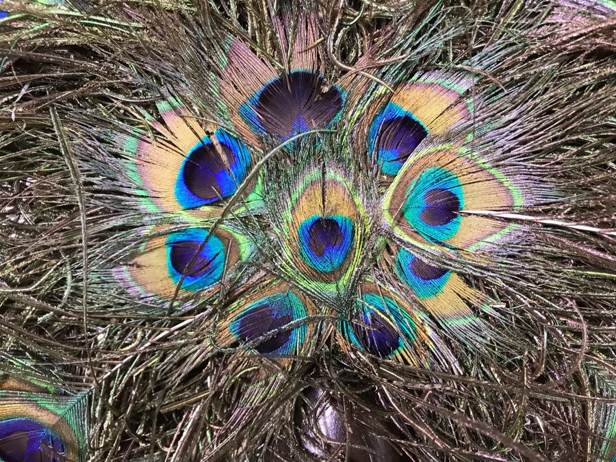 Turned Wooden Vase With Peakcock Feather Arrangement 12W X 21H [Photo 6]