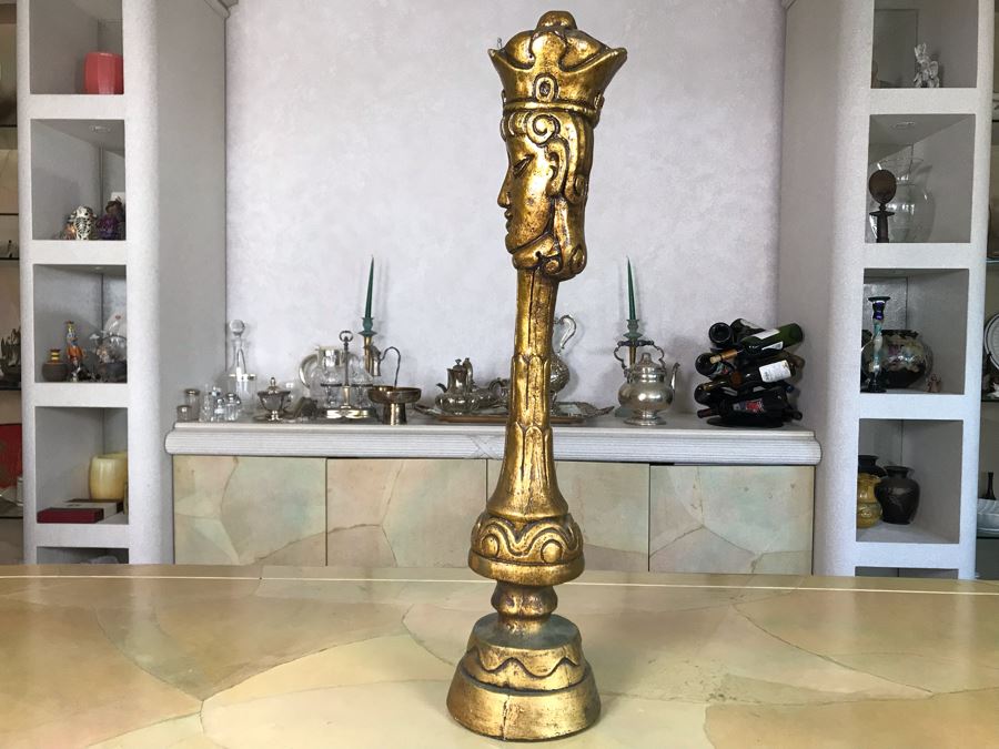 Italian Gold Tone Plaster Sculpture Chess Piece 29H [Photo 7]