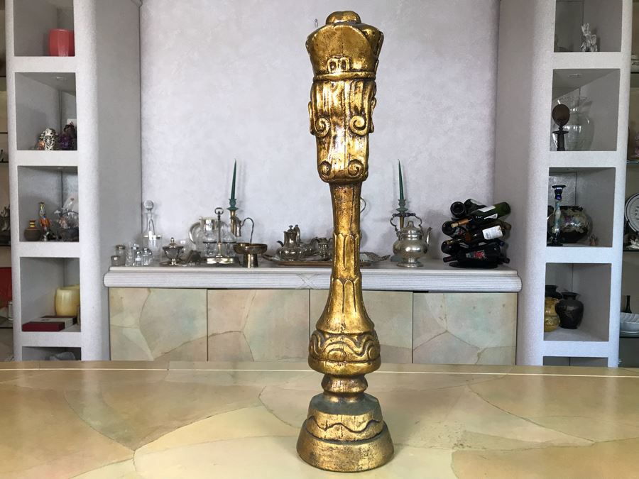 Italian Gold Tone Plaster Sculpture Chess Piece 29H [Photo 6]