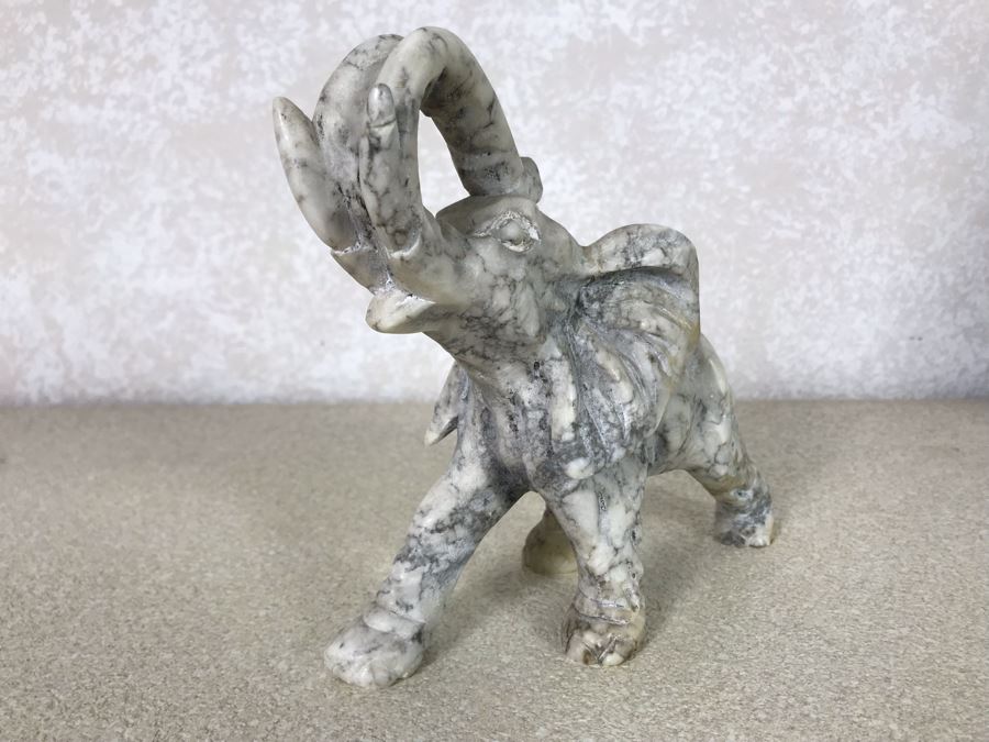 Hand Carved Carrara Marble Elephant From Rome Italy 7.5W X 6.5H [Photo 4]