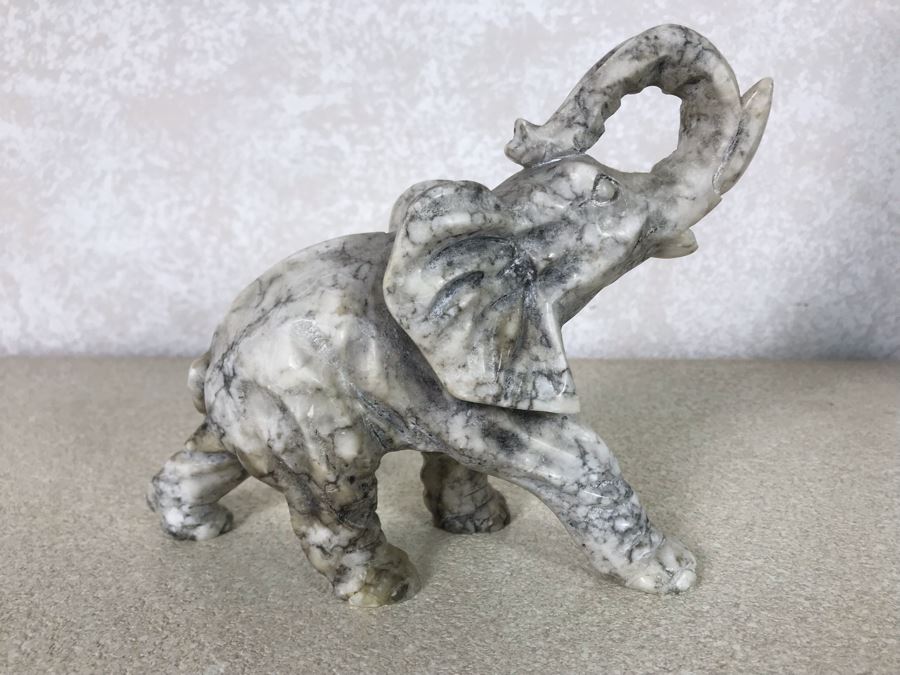 Hand Carved Carrara Marble Elephant From Rome Italy 7.5W X 6.5H [Photo 6]