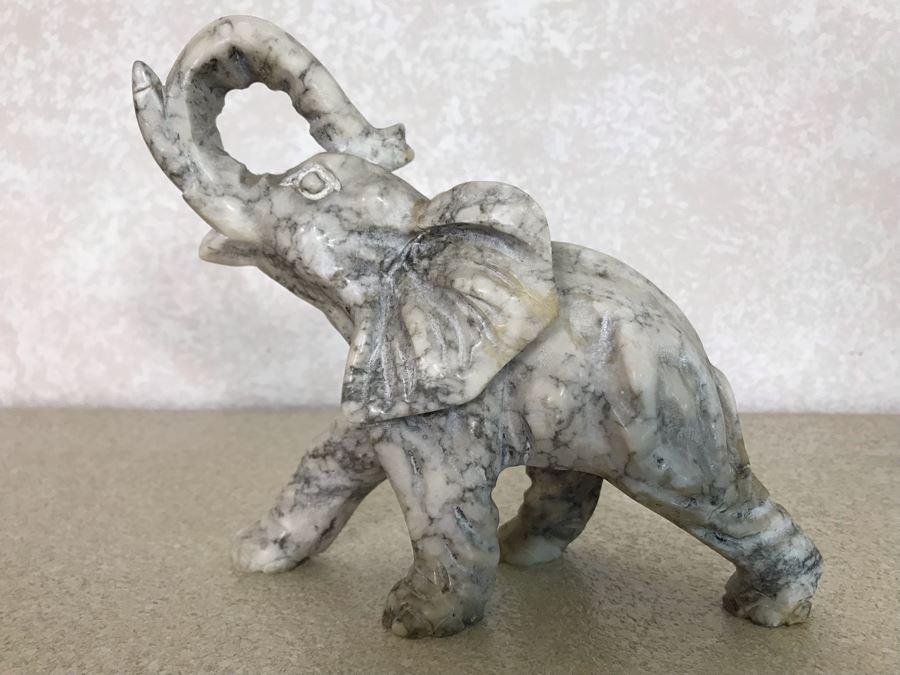 Hand Carved Carrara Marble Elephant From Rome Italy 7.5W X 6.5H [Photo 3]
