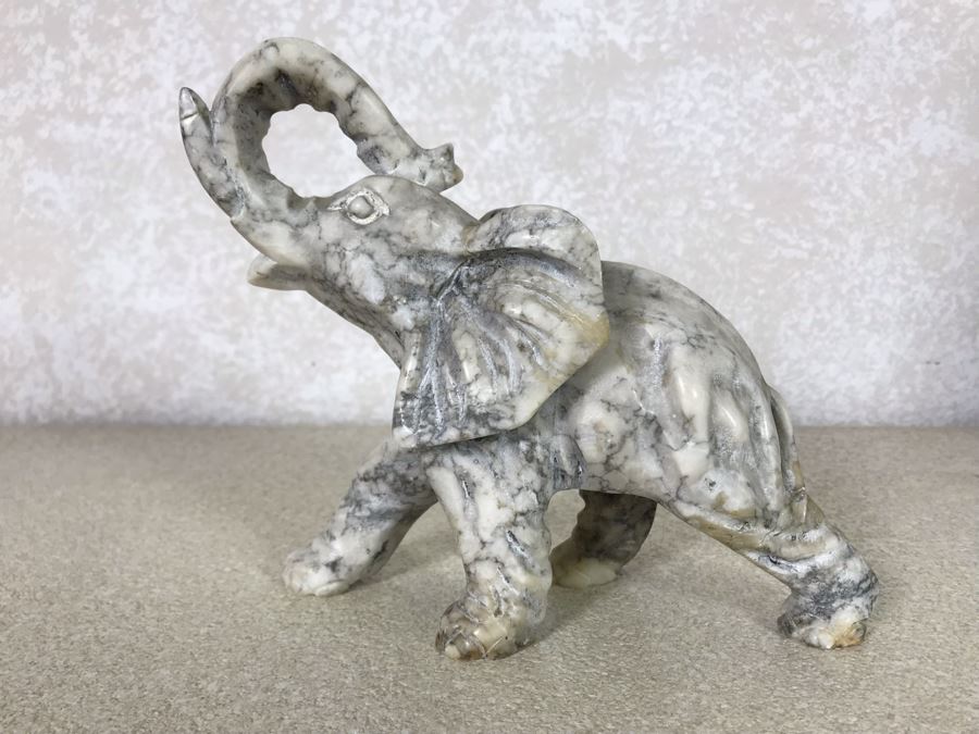 Hand Carved Carrara Marble Elephant From Rome Italy 7.5W X 6.5H