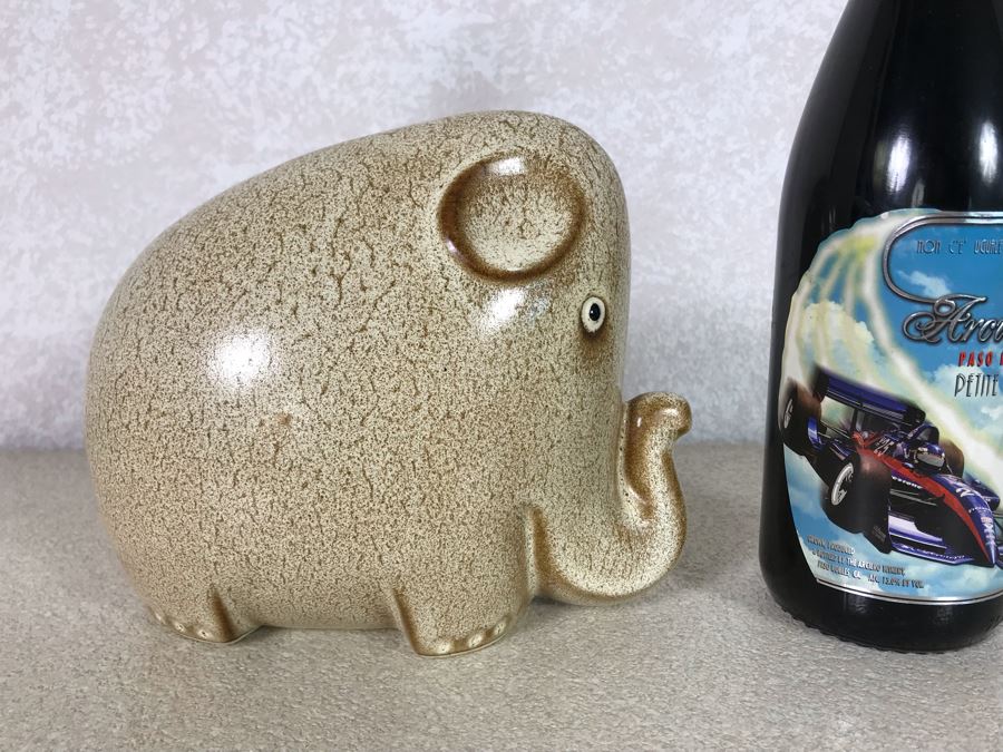 Glazed Ceramic Elephant Figurine 8W X 7H