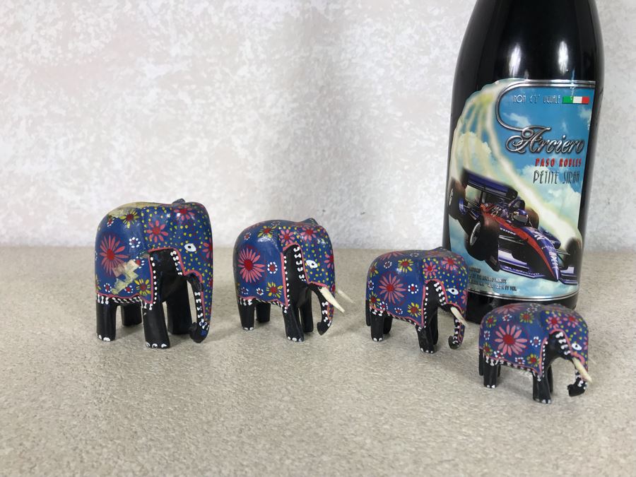 Set Of Four Small Hand Carved Hand Painted Elephants Family [Photo 2]