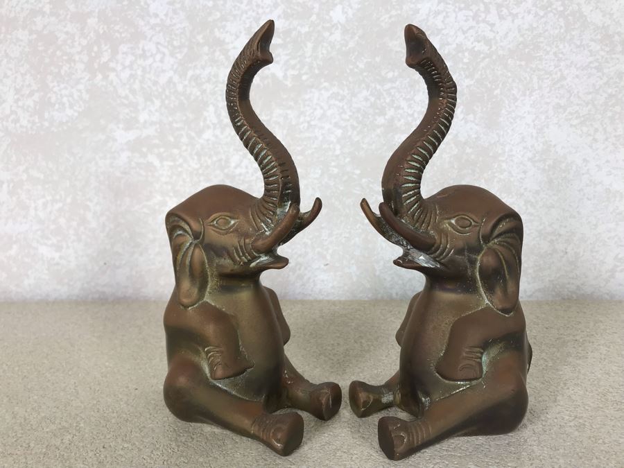 Pair Of Vintage Brass Elephant Bookends 4W X 8.5H [Photo 1]