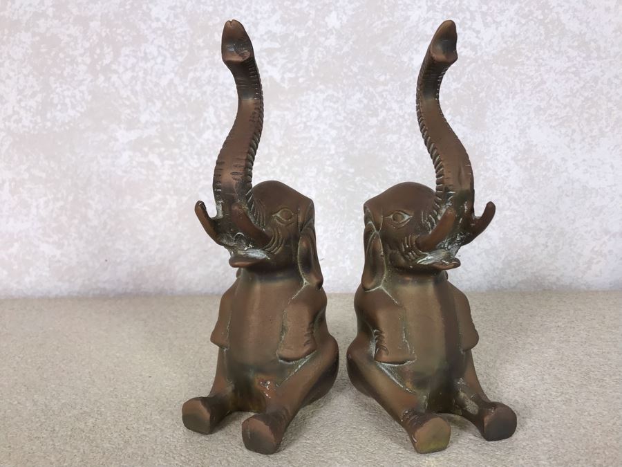 Pair Of Vintage Brass Elephant Bookends 4W X 8.5H [Photo 4]