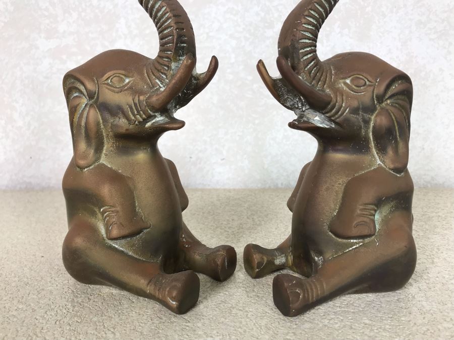 Pair Of Vintage Brass Elephant Bookends 4W X 8.5H [Photo 3]