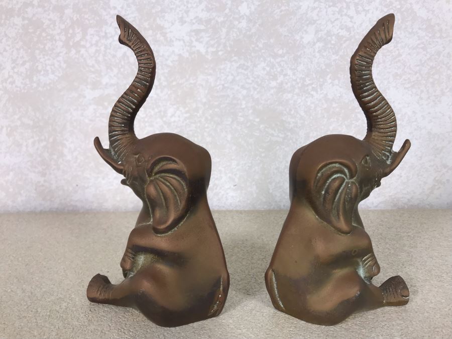 Pair Of Vintage Brass Elephant Bookends 4W X 8.5H [Photo 5]