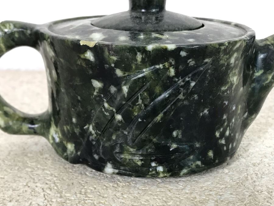 Vintage Asian Carved Green Jadeite Jade Sake Set Retailed $250 [Photo 14]