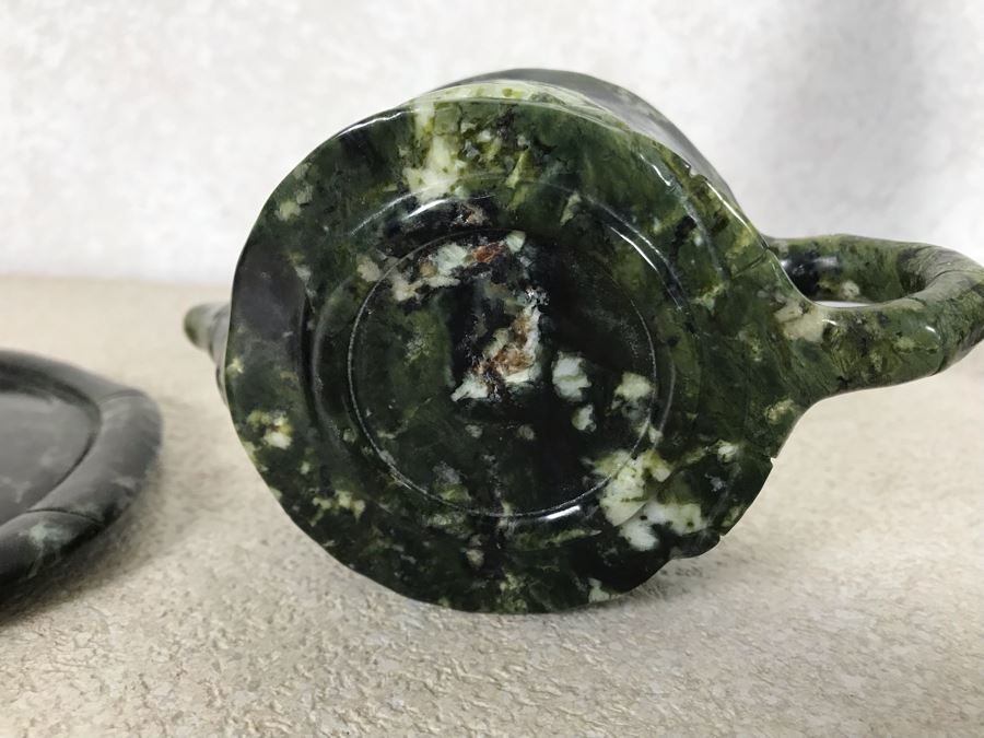 Vintage Asian Carved Green Jadeite Jade Sake Set Retailed $250 [Photo 8]